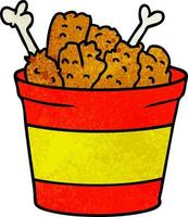 secchio di doodle del fumetto strutturato di pollo fritto vettore