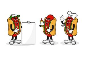 collezione di design del personaggio dei cartoni animati della mascotte del hot dog vettore