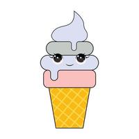 gelato carino isolato su sfondo bianco. stile kawaii con faccia buffa. personaggio dolce dei cartoni animati. illustrazione vettoriale. vettore