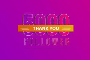 grazie 5000 follower grazie banner.first 5k follower scheda di congratulazioni con numeri vettore