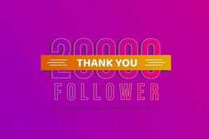 grazie 20000 follower grazie banner.first 20k follower biglietto di congratulazioni con numeri vettore