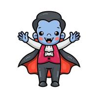 carino ragazzino dracula cartone animato alzando le mani vettore