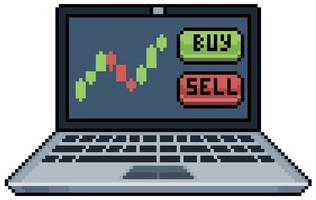 pixel art day trade su notebook, icona vettore di analisi del mercato finanziario per gioco a 8 bit su sfondo bianco