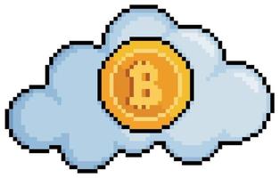 pixel art bitcoin nel cloud. icona del vettore di mining di criptovaluta per il gioco a 8 bit su sfondo bianco