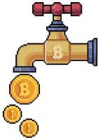 rubinetto bitcoin pixel art. investimento in criptovalute icona vettore per gioco a 8 bit su sfondo bianco
