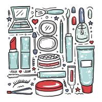 doodle di elementi cosmetici in stile cartone animato alla moda vettore