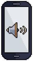 telefono cellulare pixel art con altoparlante e icona del volume icona vettore per gioco a 8 bit su sfondo bianco
