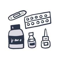 illustrazione vettoriale disegnata a mano di prodotti semplici di prodotti farmaceutici