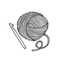 disegno vettoriale nello stile di doodle. una matassa di filo per lavorare a maglia e un uncinetto. semplice disegno di un gomitolo di filo per uncinetto. simbolo di fatto a mano, compiti, hobby. amo lavorare a maglia.
