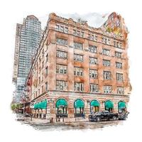 illustrazione disegnata a mano di schizzo dell'acquerello di new york city di architettura tribùca vettore