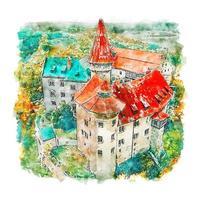 illustrazione disegnata a mano di schizzo dell'acquerello della germania del castello di burg holdburg vettore