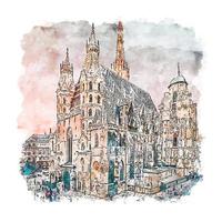 illustrazione disegnata a mano di schizzo dell'acquerello di vienna austria vettore