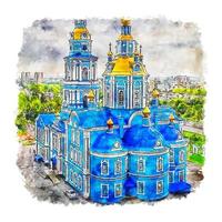 illustrazione disegnata a mano di schizzo dell'acquerello di ulyanovsk russia vettore