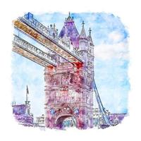 illustrazione disegnata a mano di schizzo dell'acquerello di tower bridge londra regno unito vettore