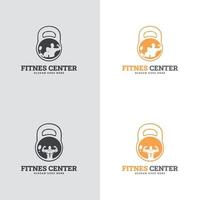 set di badge fitness. modello di progettazione logo palestra fitness. etichette in stile vintage con simboli di silhouette sportive vettore