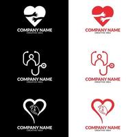 icona del cuore con lo stetoscopio. modello di design del logo sanitario, logo sanitario del focolare vettore