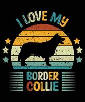 divertente border collie vintage retrò tramonto silhouette regali amante del cane proprietario del cane t-shirt essenziale vettore