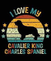divertente cavalier king charles spaniel vintage retrò tramonto silhouette regali amante del cane proprietario del cane t-shirt essenziale vettore