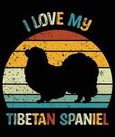 divertente tibetano spaniel vintage retrò tramonto silhouette regali amante del cane proprietario del cane t-shirt essenziale vettore