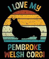 divertente pembroke welsh corgi vintage retrò tramonto silhouette regali amante del cane proprietario del cane t-shirt essenziale vettore