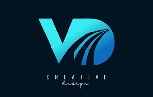 lettere blu creative logo vd vd con linee guida e concept design stradale. lettere con disegno geometrico. vettore