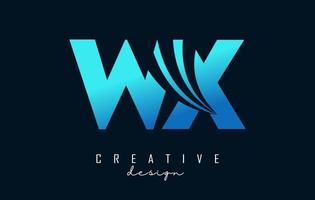 lettere blu creative logo wx wx con linee guida e concept design stradale. lettere con disegno geometrico. vettore