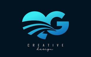 lettere blu creative logo qg qg con linee guida e concept design stradale. lettere con disegno geometrico. vettore