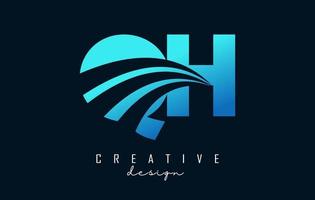 lettere blu creative logo qh qh con linee guida e concept design stradale. lettere con disegno geometrico. vettore