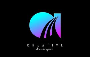 lettere colorate creative oi oi logo con linee guida e concept design stradale. lettere con disegno geometrico. vettore