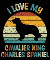 divertente cavalier king charles spaniel vintage retrò tramonto silhouette regali amante del cane proprietario del cane t-shirt essenziale vettore