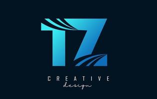 lettere blu creative logo tz tz con linee guida e concept design stradale. lettere con disegno geometrico. vettore