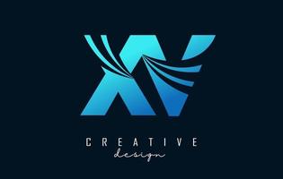 logo creativo lettere blu xv xv con linee guida e concept design stradale. lettere con disegno geometrico. vettore
