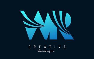 lettere blu creative logo wr wr con linee guida e concept design stradale. lettere con disegno geometrico. vettore