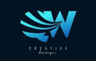 lettere blu creative logo qw qw con linee guida e concept design stradale. lettere con disegno geometrico. vettore
