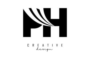 lettere nere creative logo ph ph con linee guida e concept design stradale. lettere con disegno geometrico. vettore
