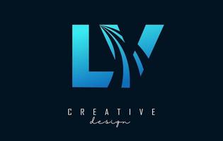 lettere blu creative logo lv lv con linee guida e concept design stradale. lettere con disegno geometrico. vettore