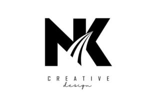 lettere nere creative logo nk nk con linee guida e concept design stradale. lettere con disegno geometrico. vettore