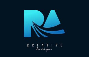 lettere blu creative logo ra ra con linee guida e concept design stradale. lettere con disegno geometrico. vettore