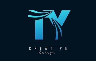 logo creativo blu lettere ty ty con linee guida e concept design stradale. lettere con disegno geometrico. vettore