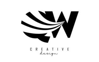 lettere nere creative logo qw qw con linee guida e concept design stradale. lettere con disegno geometrico. vettore