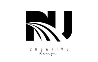 lettere nere creative logo ru ru con linee guida e concept design stradale. lettere con disegno geometrico. vettore