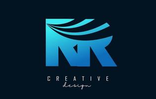 lettere blu creative logo rr r con linee guida e concept design stradale. lettere con disegno geometrico. vettore