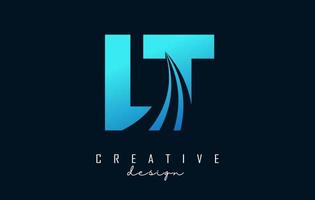 lettere blu creative logo lt lt con linee guida e concept design stradale. lettere con disegno geometrico. vettore