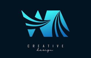 lettere blu creative logo wa wa con linee guida e concept design stradale. lettere con disegno geometrico. vettore