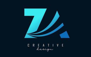 lettere blu creative logo za za con linee guida e concept design stradale. lettere con disegno geometrico. vettore