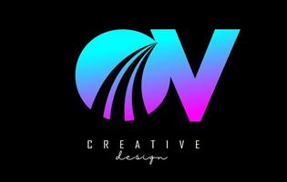 lettere colorate creative ov ov logo con linee guida e concept design stradale. lettere con disegno geometrico. vettore