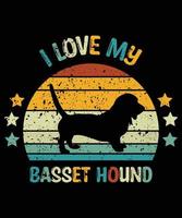 divertente basset hound vintage retrò tramonto silhouette regali amante del cane proprietario del cane t-shirt essenziale vettore