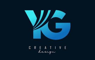 logo creativo lettere blu yg yg con linee guida e concept design stradale. lettere con disegno geometrico. vettore