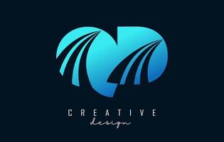 lettere blu creative logo qd qd con linee guida e concept design stradale. lettere con disegno geometrico. vettore