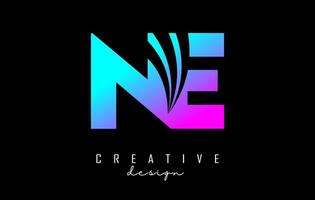 lettere colorate creative ne ne logo con linee guida e concept design stradale. lettere con disegno geometrico. vettore